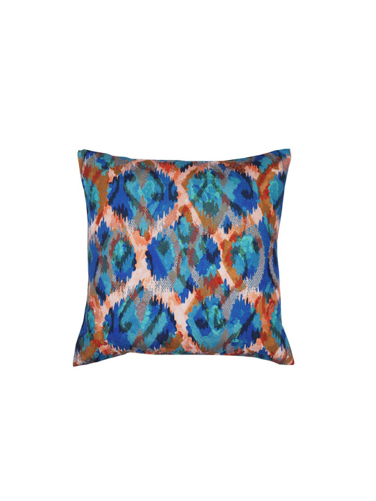 Cushion Cover for Sofa, Bed Poly Canvas Ikat Print | Navy Blue - 16x16in(40x40cm) (Pack of 1)