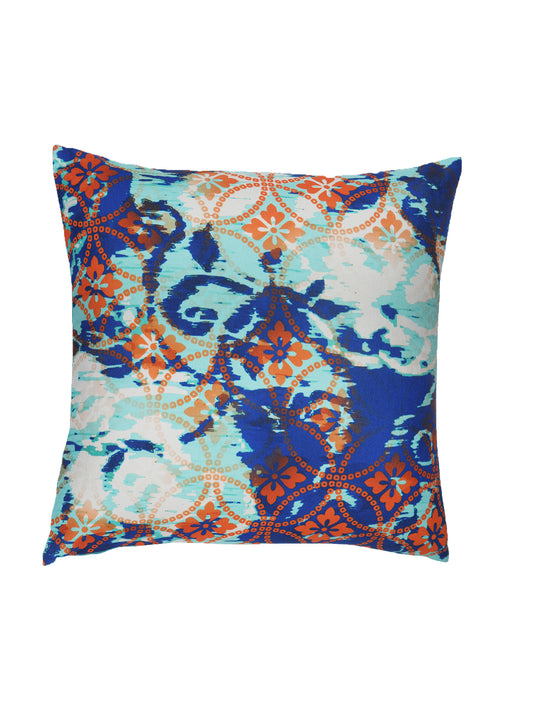 Cushion Cover for Sofa, Bed Poly Canvas Ikat Print | Multi color - 16x16in(40x40cm) (Pack of 2)