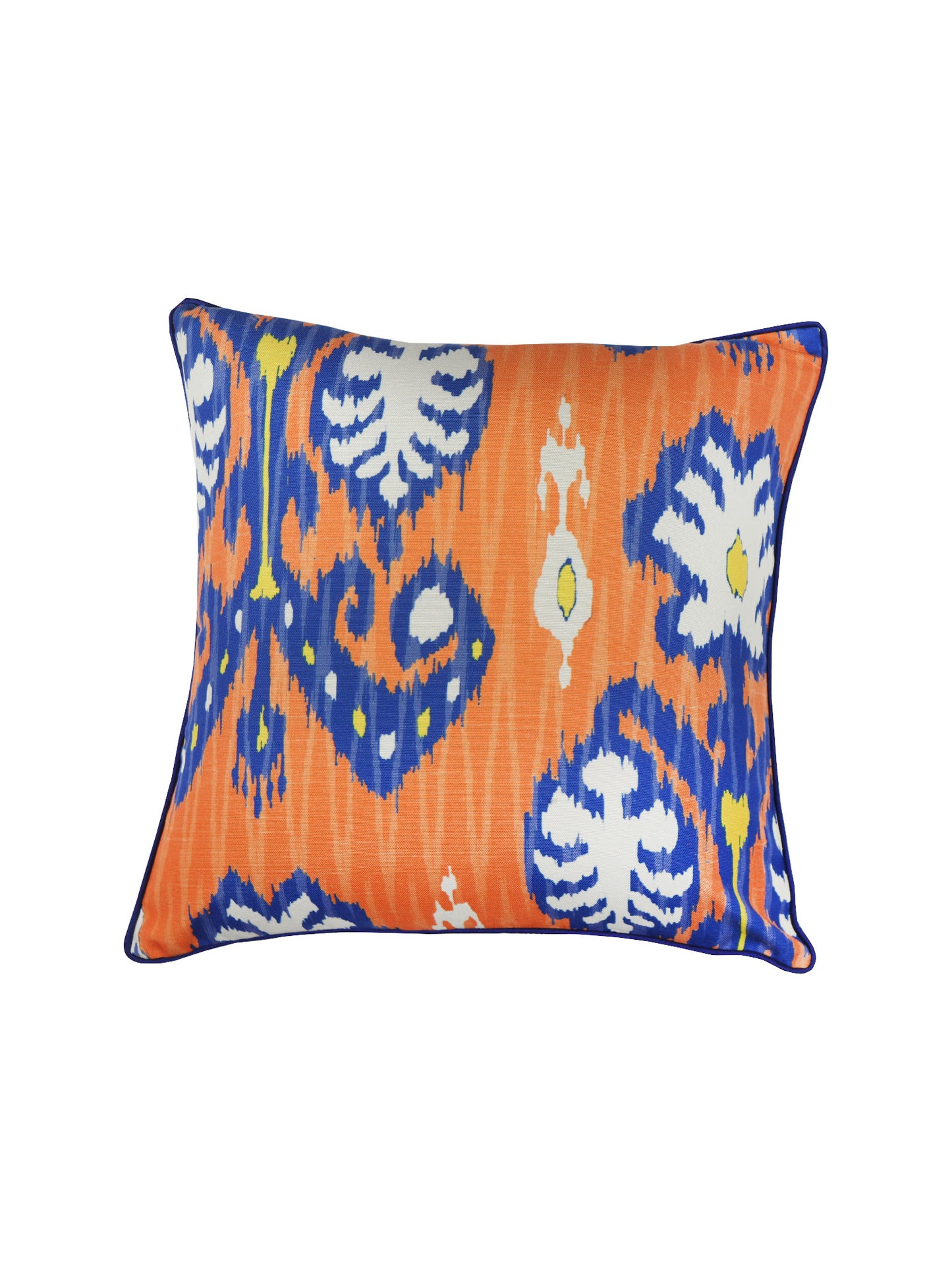Cushion Cover for Sofa, Bed Poly Canvas Ikat Print | Orange Blue - 16x16in(40x40cm) (Pack of 1)