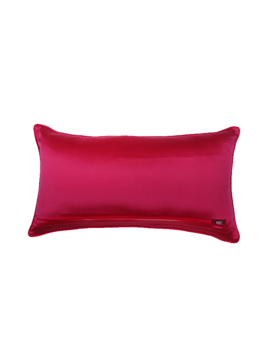 Cushion Cover for Sofa, Bed Cotton Polyester| Floral Design | Hand Embroidery(Chawal Taka) | Pink Blue - 12x22in(30x56cm) (Pack of 1)