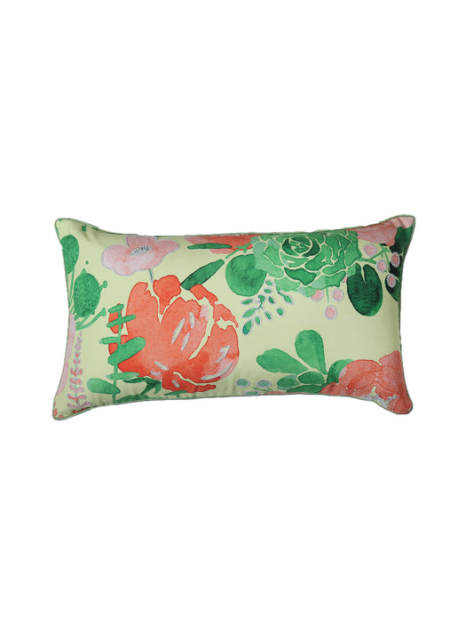 Cushion Cover for Sofa, Bed | Cotton Polyester| Floral Design | Hand Embroidery with Cord Piping | Multicolor - 12x22in(30x56cm) (Pack of 1)