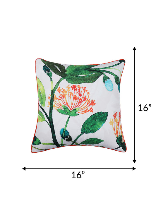 Cushion Cover for Sofa, Bed | Cotton Polyester| Floral Design | Hand Embroidery with Cord Piping | Multicolor - 16x16in(40x40cm) (Pack of 1)
