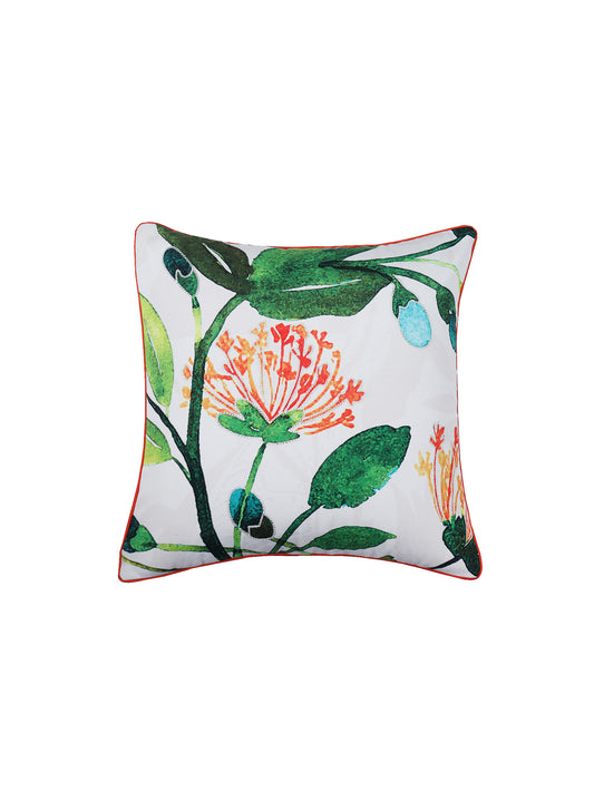 Cushion Cover for Sofa, Bed | Cotton Polyester| Floral Design | Hand Embroidery with Cord Piping | Multicolor - 16x16in(40x40cm) (Pack of 1)