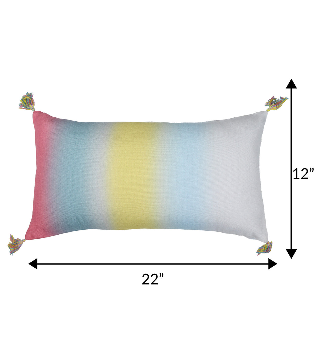 Cushion Cover with Gradient Stripes with Emboss Print and Tassels - Polycanvas | Multicolor - 12x22in(30x55cm) (Pack of 1)