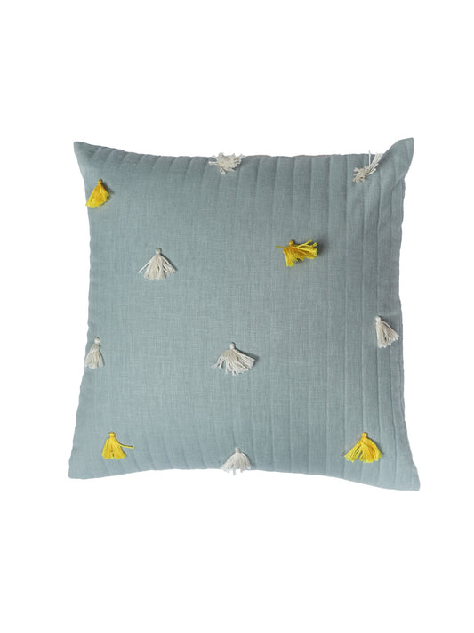 ZEBA World Square Cushion Cover for Sofa, Bed | Quilted with Tassels - Cotton Blended | Light Blue - 16x16in(40x40cm) (Pack of 1)