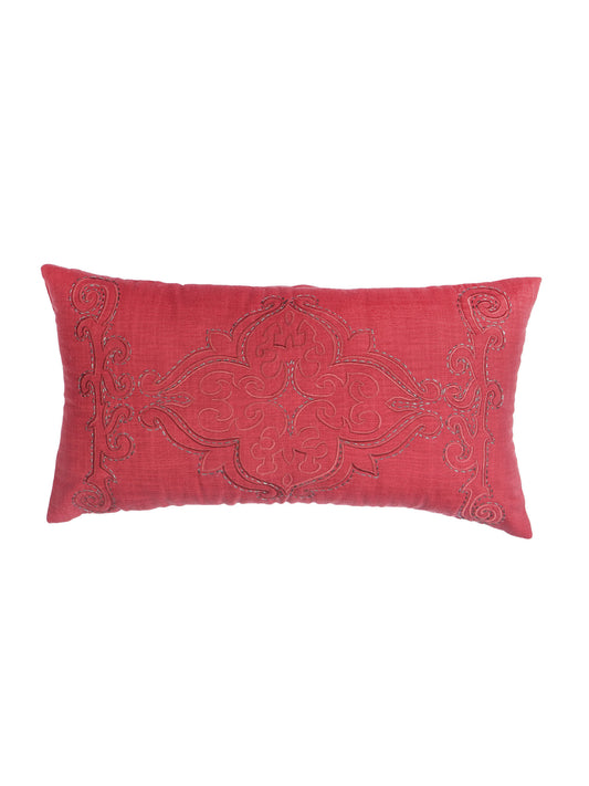 ZEBA World Rectangular Cushion Cover for Sofa - Lumbar Cushion | Hand Embroidery(Chawal Taka) with Quilting Embroidery - Cotton Blend | Red - 12x22in(30x55cm) (Pack of 1)