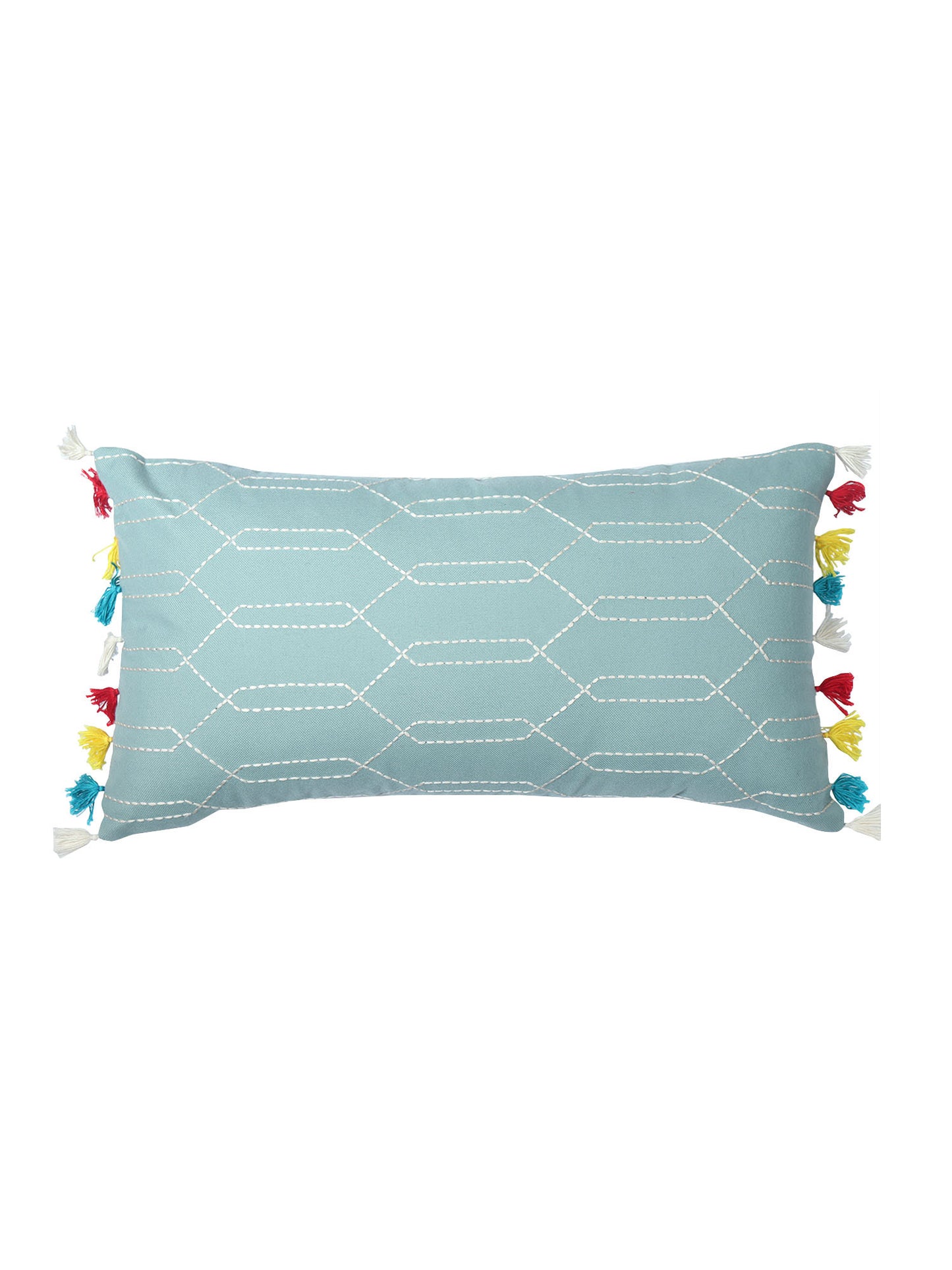 ZEBA World Rectangular Cushion Cover for Sofa - Lumbar Cushion | Hand Embroidery(Chawal Taka) with Tassels - Cotton Blend | Light Green - 12x22in(30x55cm) (Pack of 1)