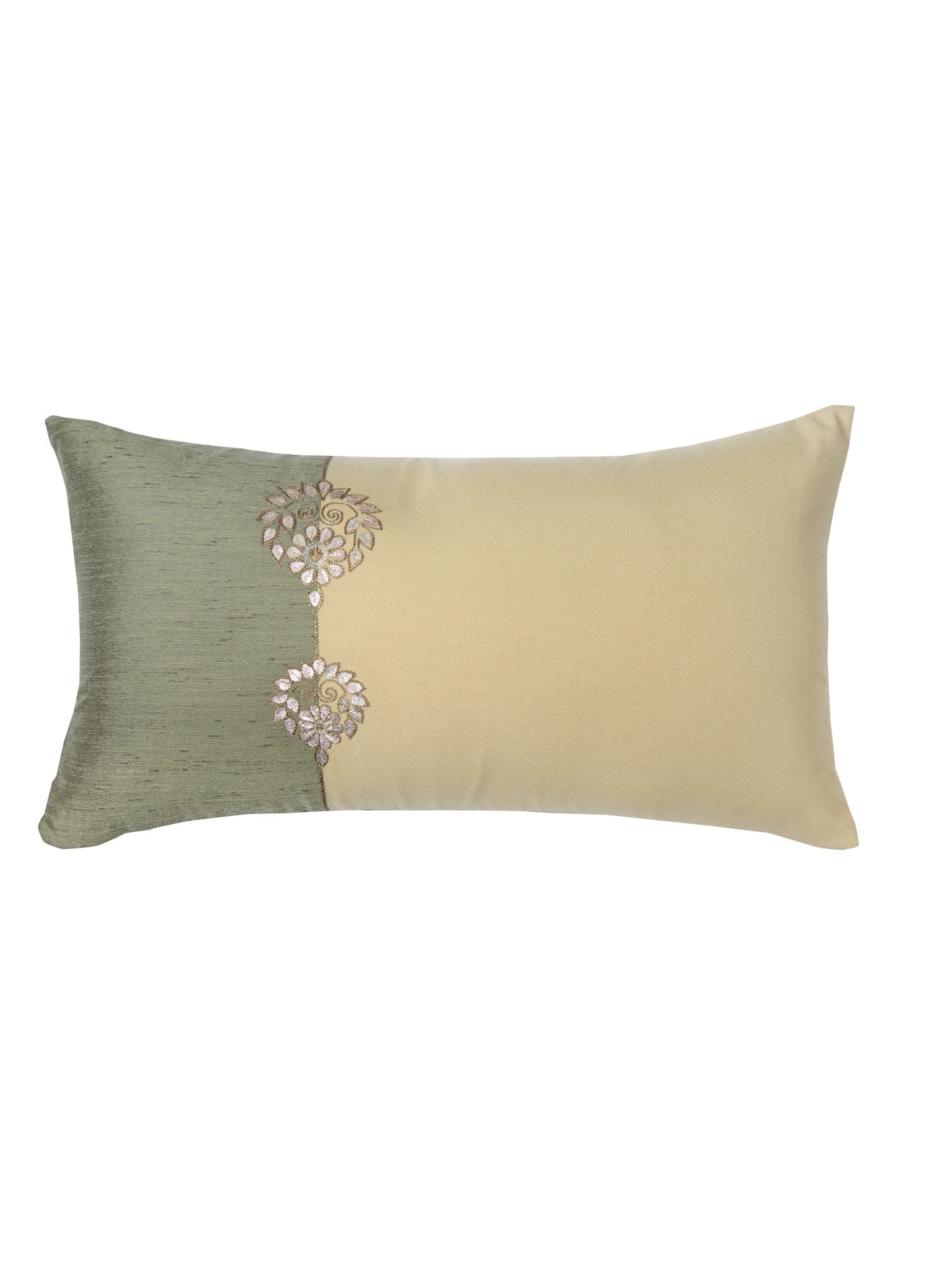 ZEBA World Rectangular Cushion Cover for Sofa - Lumbar Cushion | Hand Embroidery with Gota Patti and Patchwork - Polycanvas Blend | Green & Yellow - 12x22in(30x55cm) (Pack of 1)