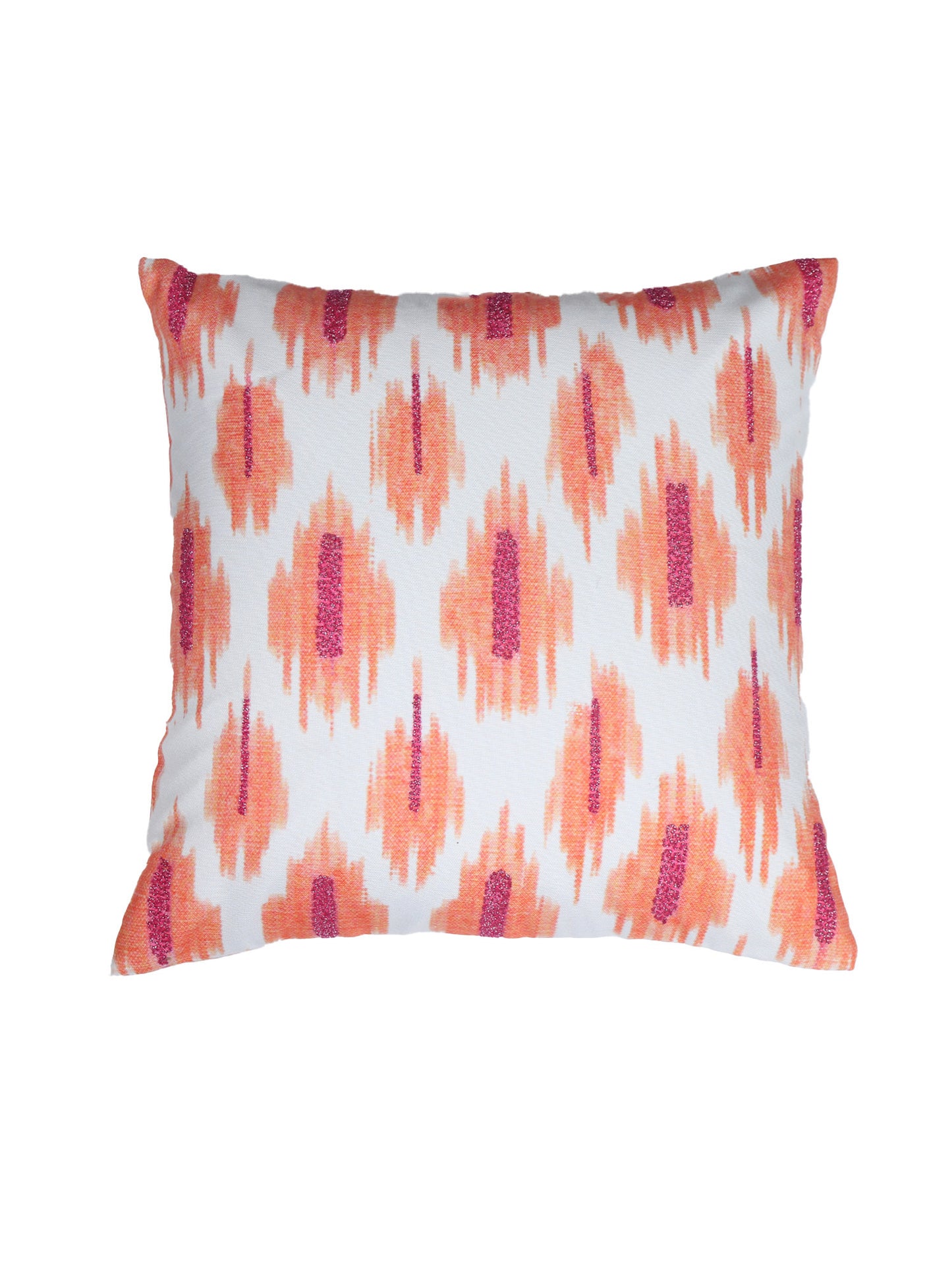 Cushion Cover with Modern Ikat Print with Hand Embroidery - Polycanvas | Multicolor - 16x16in