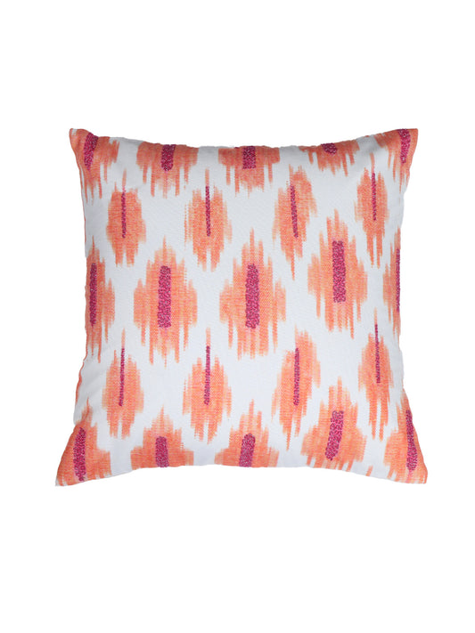 Cushion Cover with Modern Ikat Print with Hand Embroidery - Polycanvas | Multicolor - 16x16in