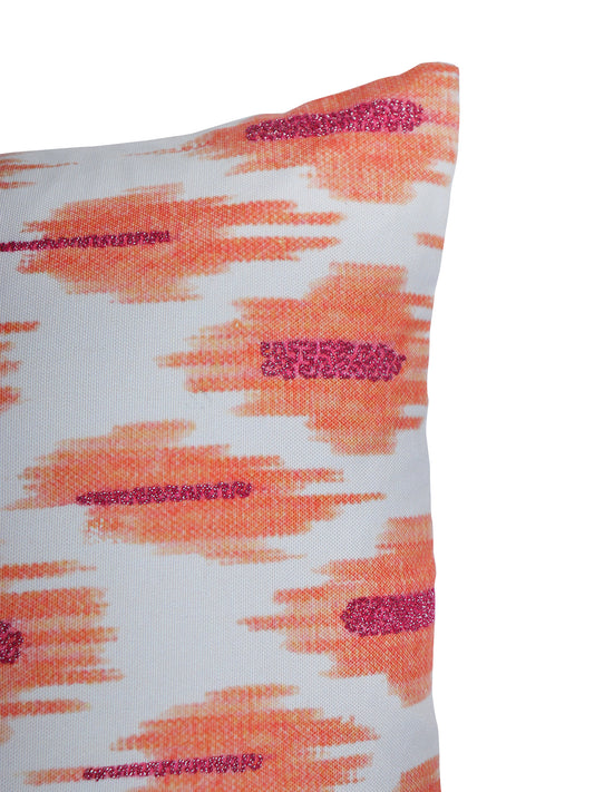 Cushion Cover with Modern Ikat Print with Hand Embroidery - Polycanvas | Multicolor - 16x16in