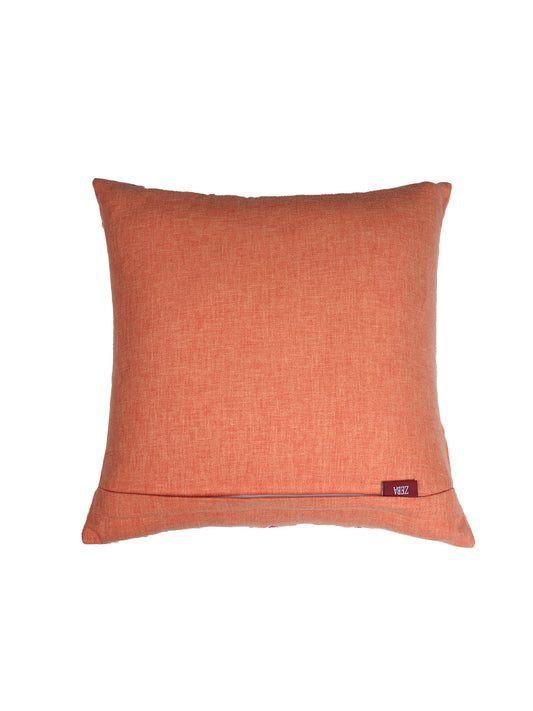 Cushion Cover with Modern Ikat Print with Hand Embroidery - Polycanvas | Multicolor - 16x16in