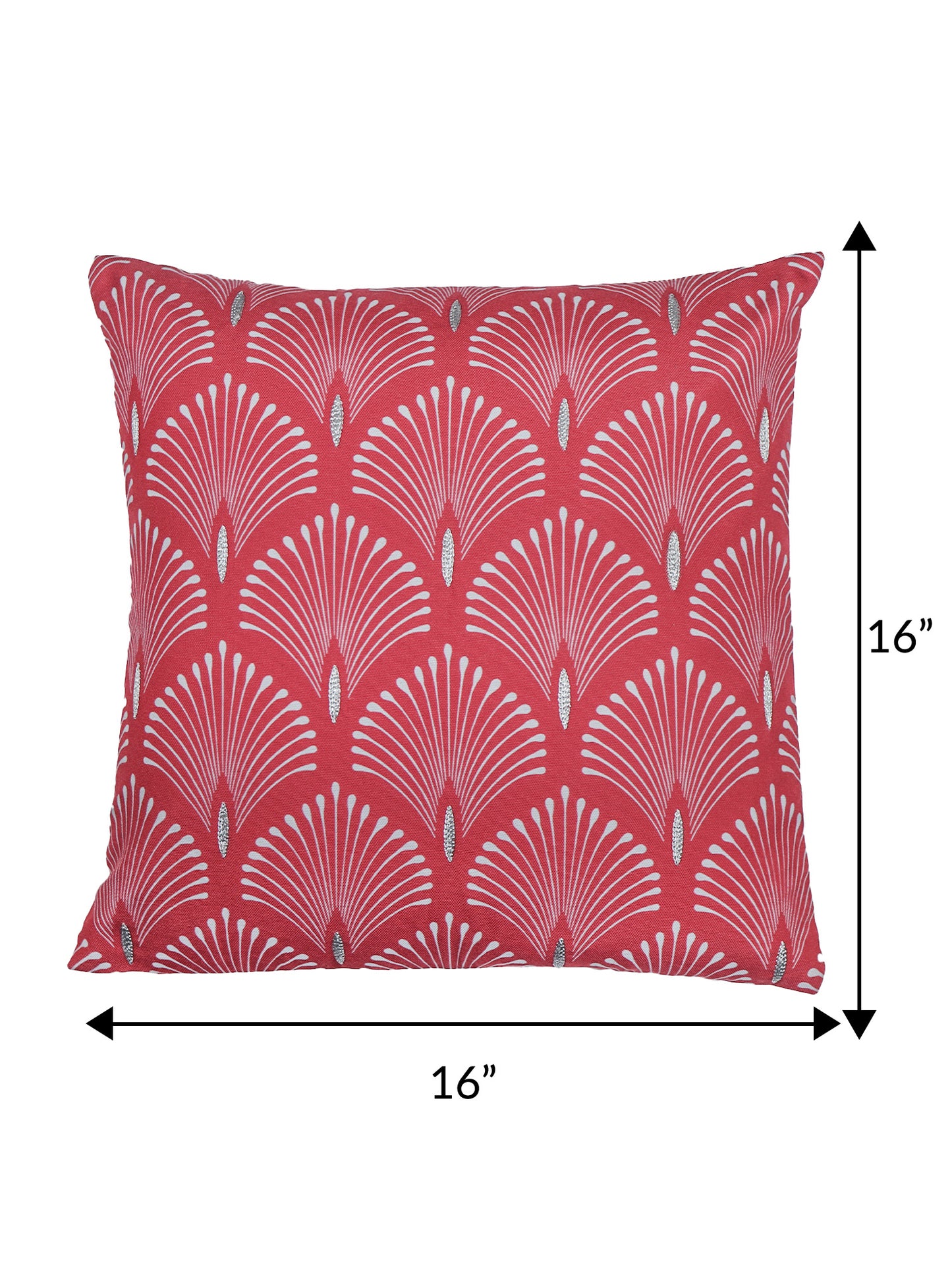 ZEBA World Square Cushion Cover for Sofa, Bed | Mughal and Art Deco Print with Hand Embroidery with Cord Piping - Cotton Blend | Red/White - 16x16in(40x40cm) (Pack of 2)