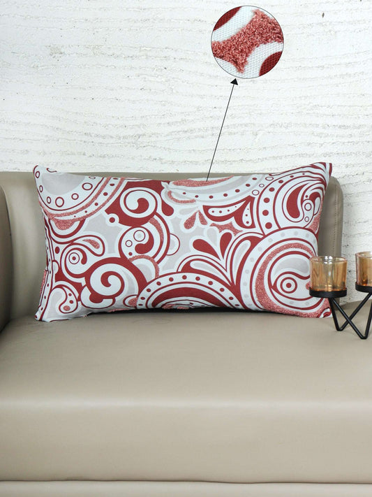 ZEBA World Hand Embroidered Cushion Cover - Luxe Collection | Sofa, Bedroom, Couch | Polycanvas Printed Floral Design with Embroidery - Rust - 12x22 inch (30x56 cms) (Pack of 1)