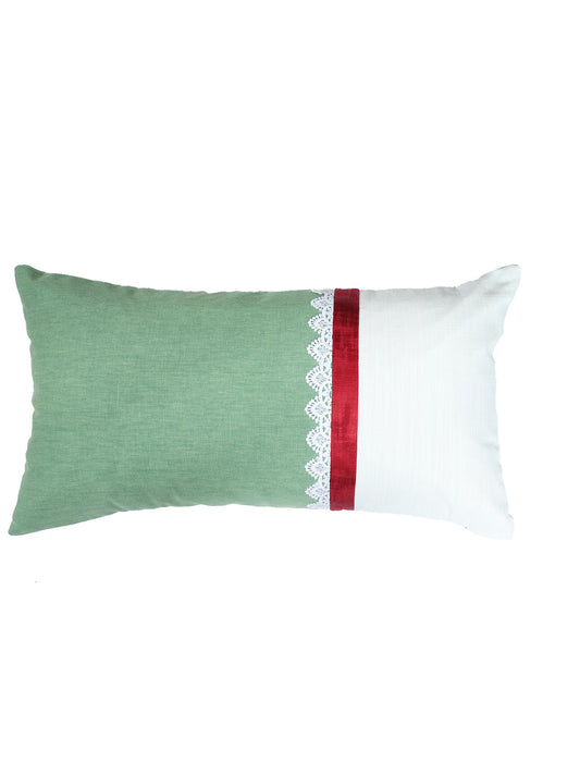 ZEBA World Christmas Cushion Cover for Sofa, Bed | Patchwork with Laces - Polycanvas | Multicolor - 12x22in (30x56cm) (Pack of 1)