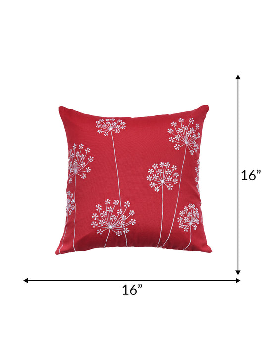 ZEBA World Christmas Cushion Cover for Sofa, Bed | Embrodeired Snowflake Dandelions - Polycanvas | Red White - 16x16in (40x40cm) (Pack of 1)