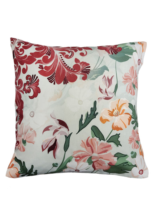 Cushion Cover with Digital Printed Floral with Embroidery - Polycanvas | Multicolor - 16x16in (40x40cm) (Pack of 1)