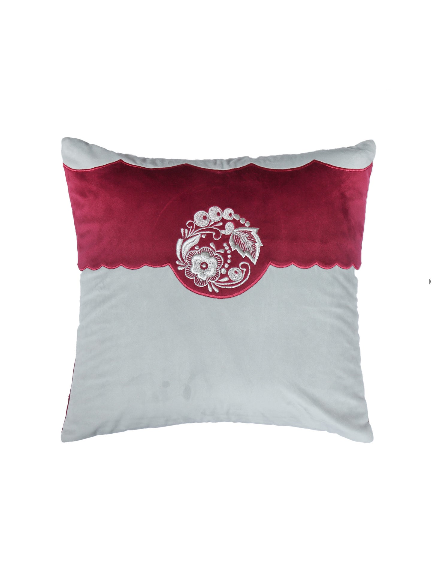 Hand Embroidered Velvet Cushion Cover - Luxe Collection | Patchwork with Floral Embroidery - Multicolor - 16x16 inch