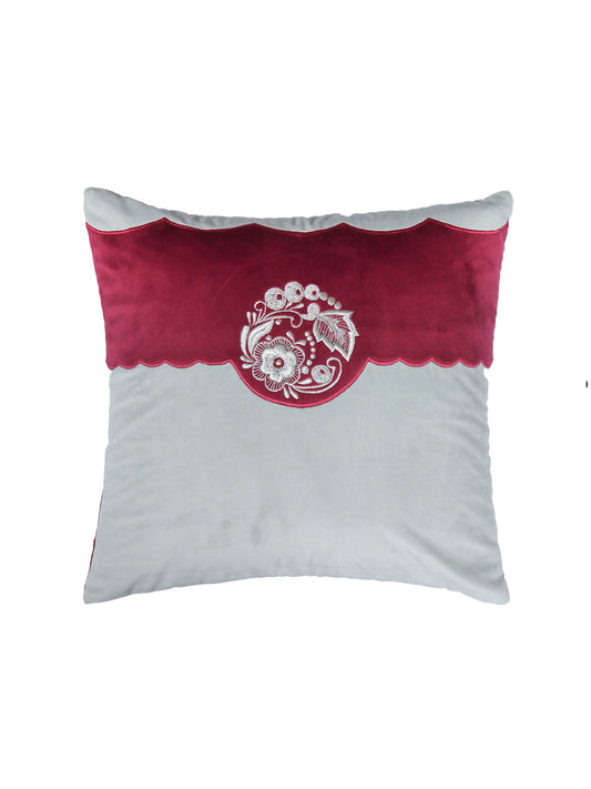 Hand Embroidered Velvet Cushion Cover - Luxe Collection | Patchwork with Floral Embroidery - Multicolor - 16x16 inch