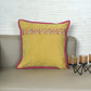 Hand Embroidered Cushion Cover - Luxe Collection | Sofa, Bedroom, Couch | Polycanvas Floral Embroidery with Flange Border - Yellow - 16x16 inch (40x40 cms) (Pack of 1)