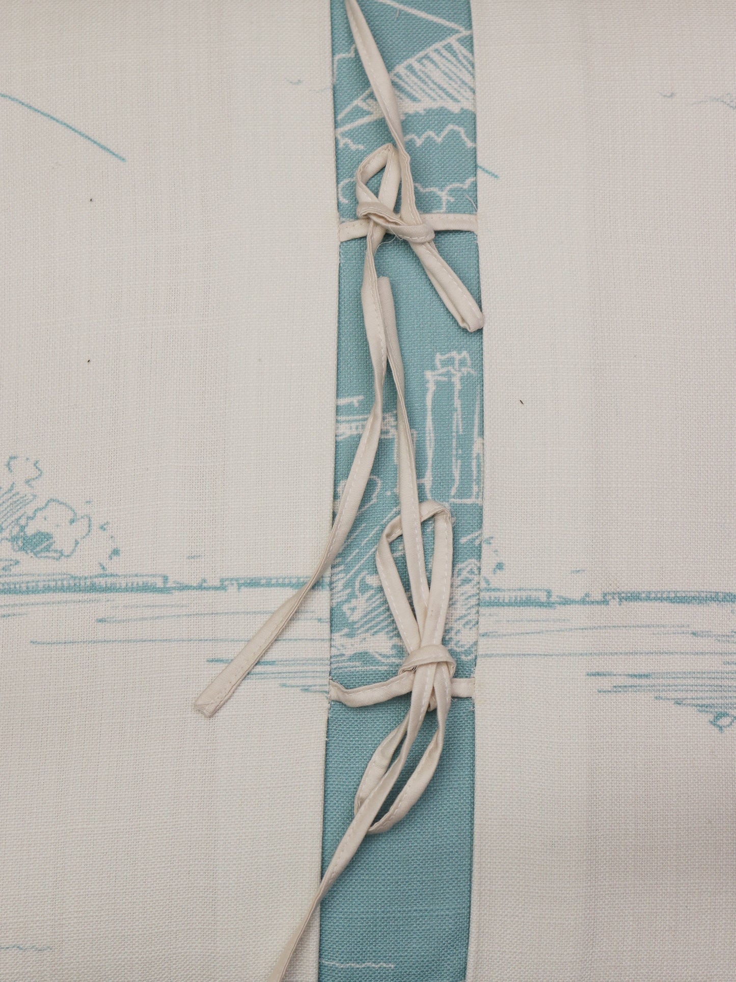 Beige & Blue Printed Cushion Cover with Ribbon Tie-Up | 16 Inch x 16 Inch | Cotton