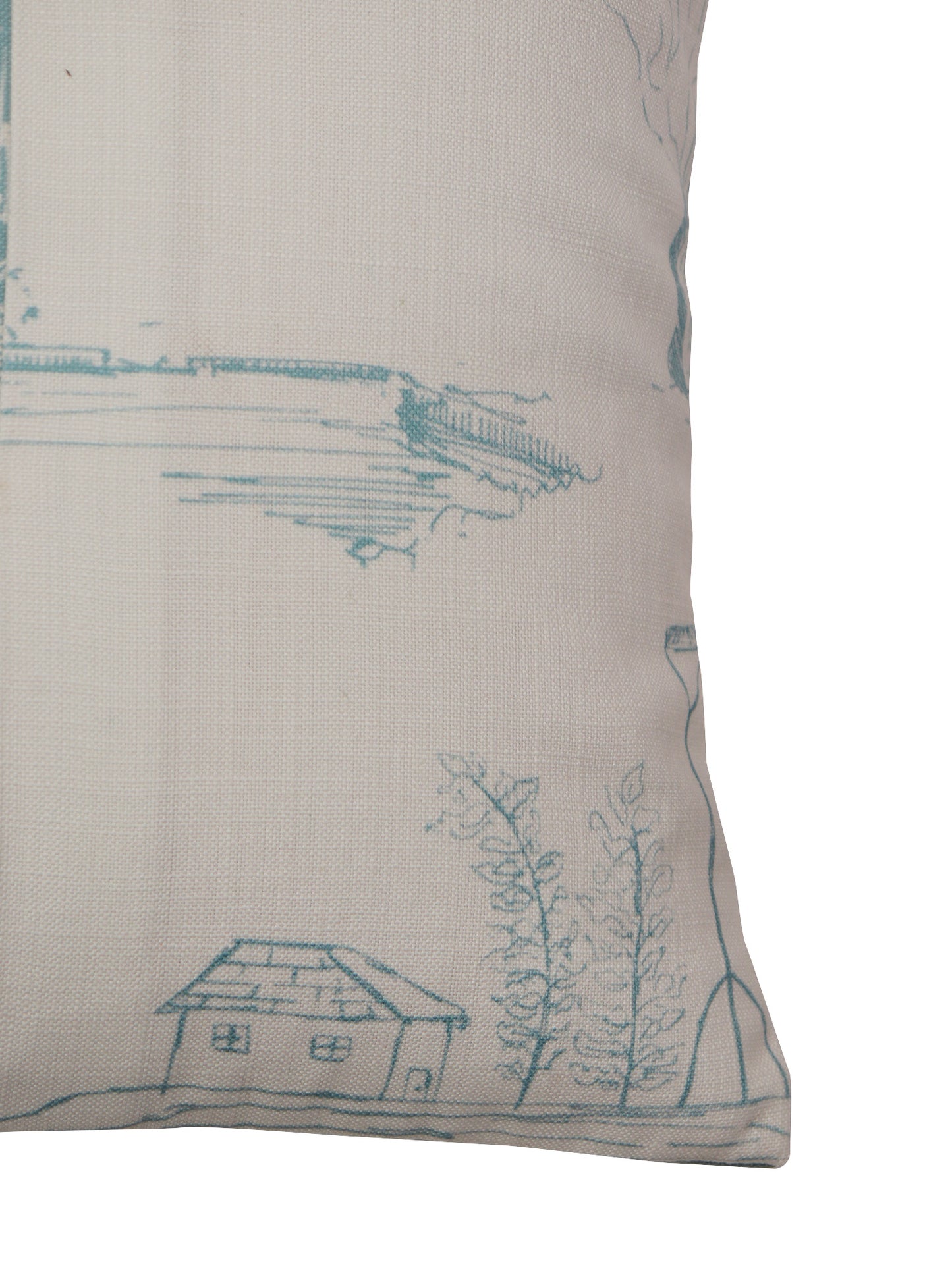 Beige & Blue Printed Cushion Cover with Ribbon Tie-Up | 16 Inch x 16 Inch | Cotton