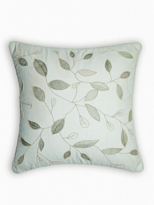 Hand Embroidered Luxe Collection Cushion Covers | Leave Embroidery Mint - 16x16 Inches