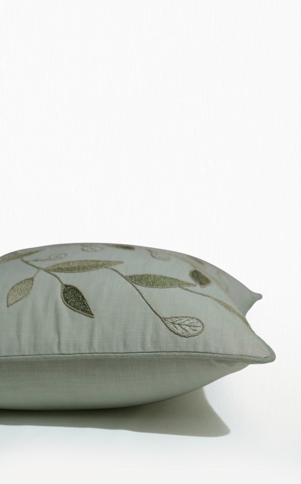 Hand Embroidered Luxe Collection Cushion Covers | Leave Embroidery Mint - 16x16 Inches