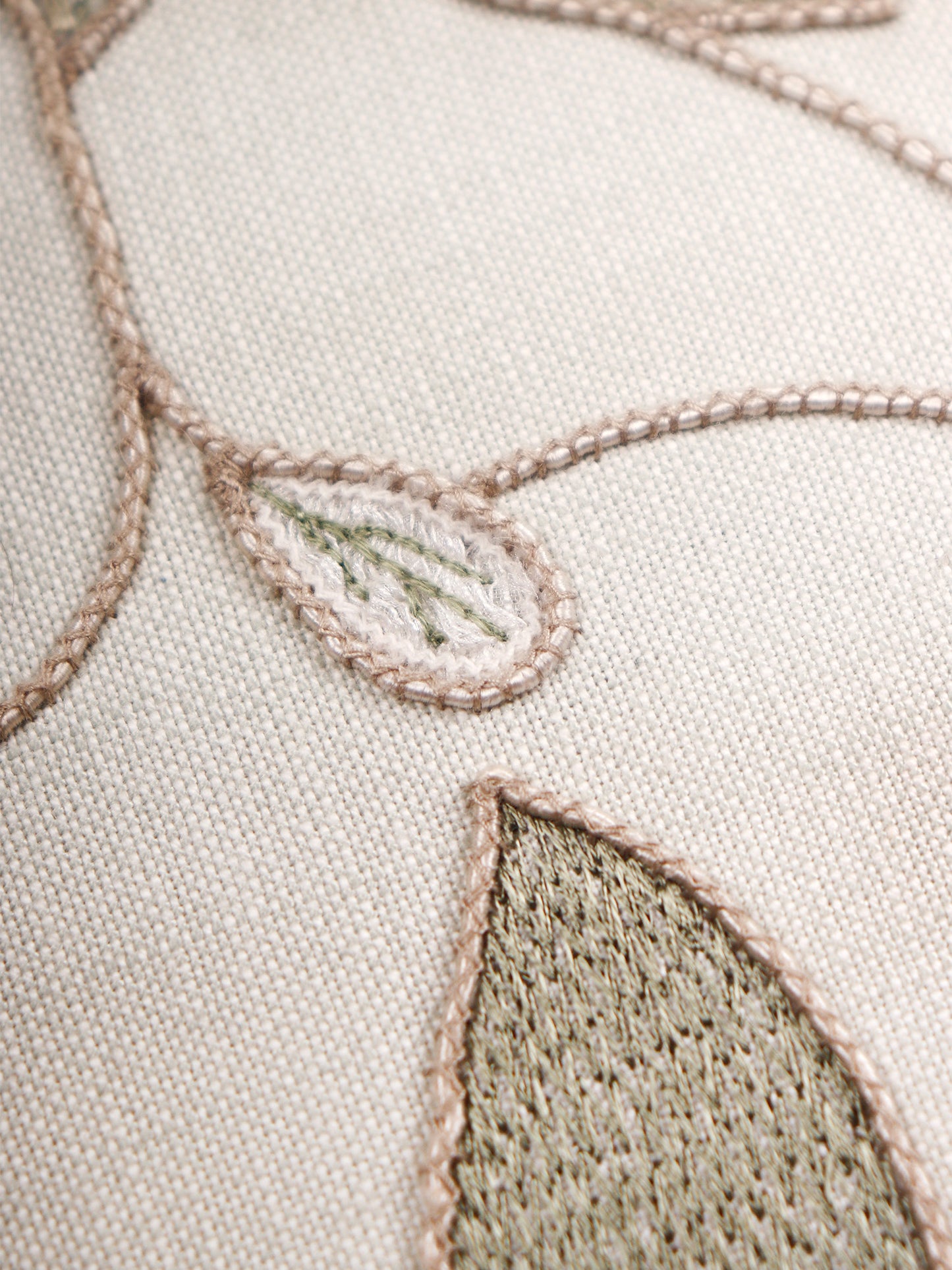 Hand Embroidered Luxe Collection Cushion Covers | Leave Embroidery Mint - 16x16 Inches