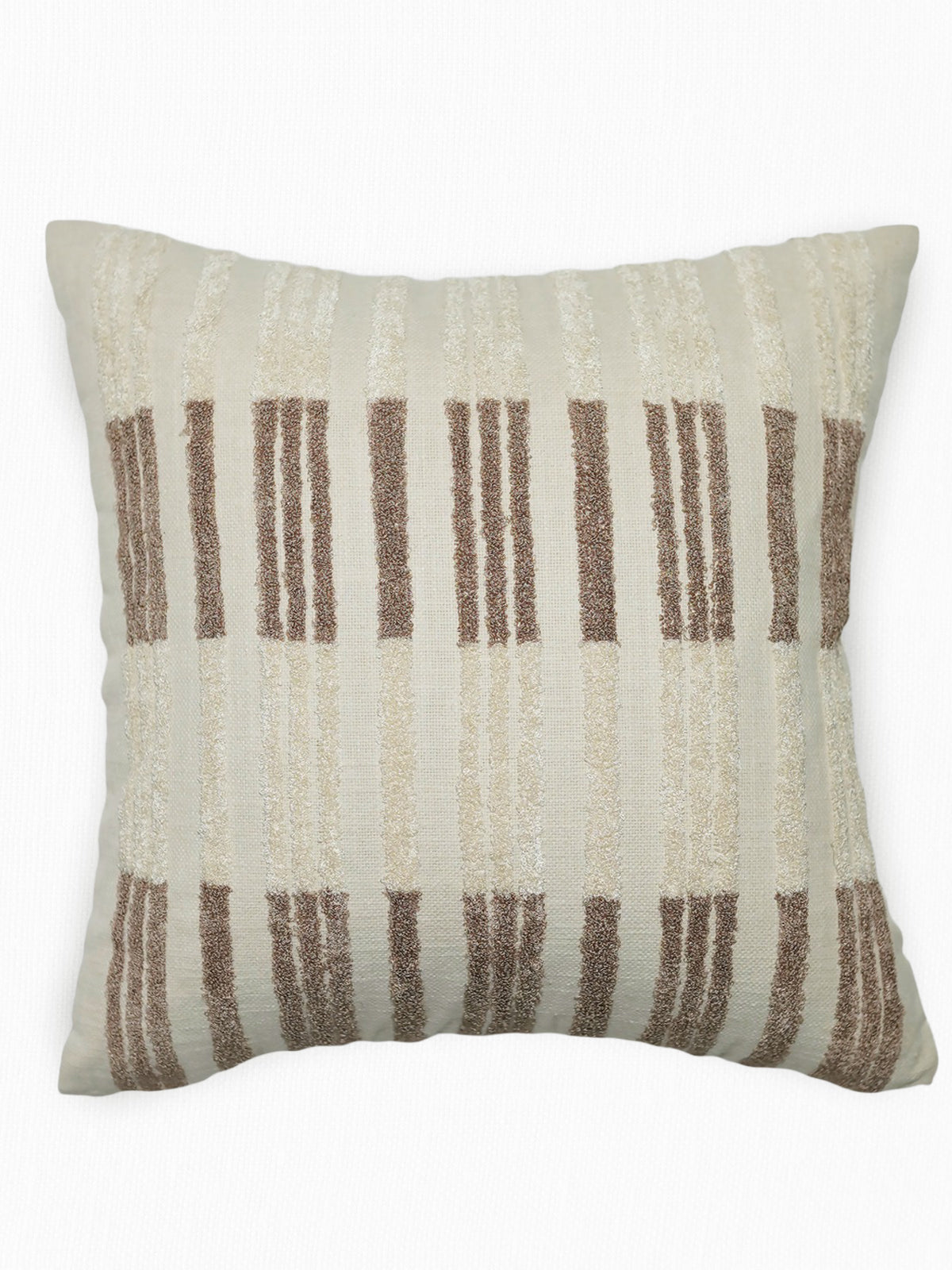 Hand Embroidered Luxe Collection Cushion Cover | Towel Embroidery Parallel Lines Off White - 16x16 Inches