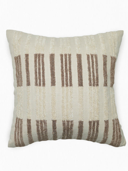 Hand Embroidered Luxe Collection Cushion Cover | Towel Embroidery Parallel Lines Off White - 16x16 Inches