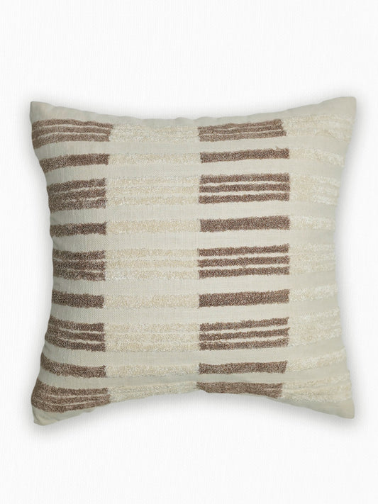 Hand Embroidered Luxe Collection Cushion Cover | Towel Embroidery Parallel Lines Off White - 16x16 Inches