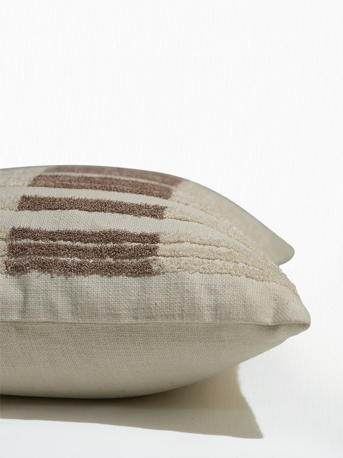 Hand Embroidered Luxe Collection Cushion Cover | Towel Embroidery Parallel Lines Off White - 16x16 Inches