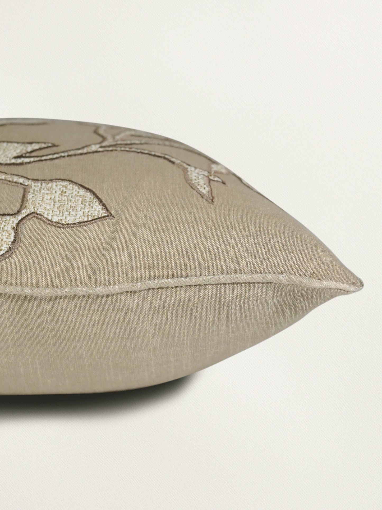 Hand Embroidered Luxe Collection Cushion Cover | Tree Leaves with Bird Applique Embroidery Off White - 16x16 Inches