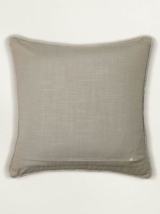 Hand Embroidered Luxe Collection Cushion Cover | Tree Leaves with Bird Applique Embroidery Off White - 16x16 Inches