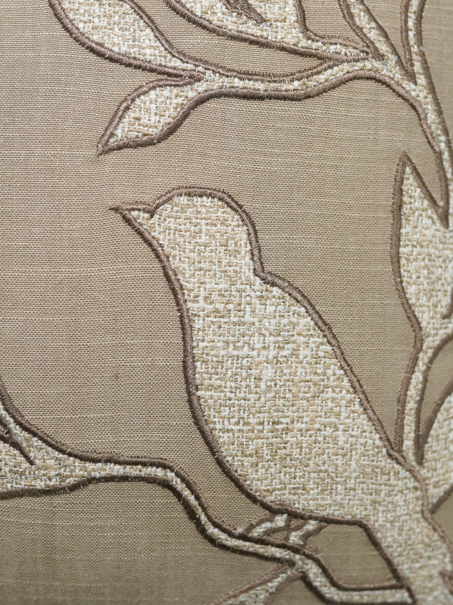 Hand Embroidered Luxe Collection Cushion Cover | Tree Leaves with Bird Applique Embroidery Off White - 16x16 Inches