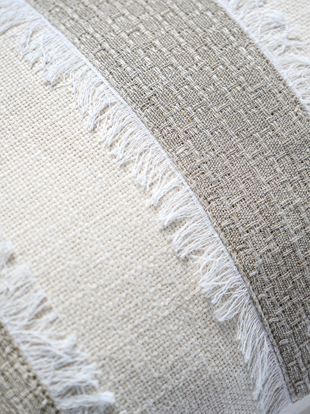 ZEBA Cushion Cover - Luxe Collection | Sofa, Bedroom, Couch | Patchwork with Frayed Edges | Grey - Poly Cotton | 12x22 inch (30x55 cms) (Pack of 1)