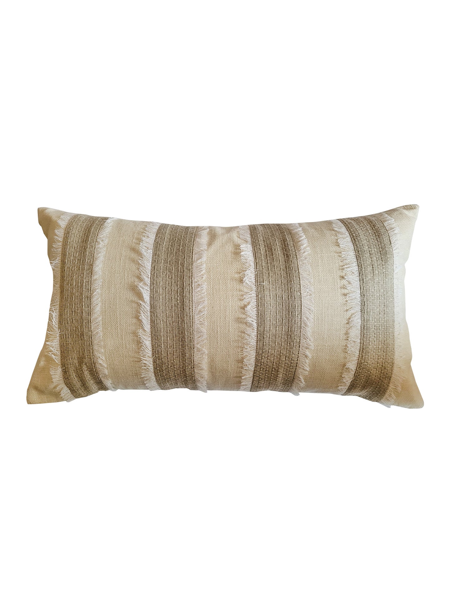 ZEBA Cushion Cover - Luxe Collection | Sofa, Bedroom, Couch | Patchwork with Frayed Edges | Grey - Poly Cotton | 12x22 inch (30x55 cms) (Pack of 1)