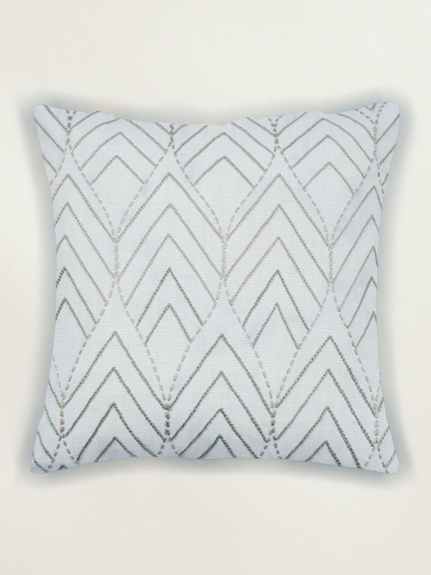 Hand Embroidered Cushion Cover | Chawal Taka on Leaves Pattern Mint Green - 16 x 16 Inches