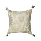 Polyester Blend Grey Cushion Cover- Machine and Hand Embroidered with Tassels|16x16 inch, set of 1