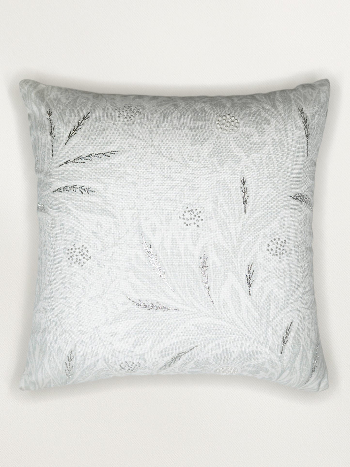 Hand Knotted with Beaten Zardozi Cushion Cover | Digitally Printed Mint Green - 16 x 16 Inches