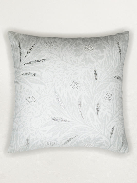 Hand Knotted with Beaten Zardozi Cushion Cover | Digitally Printed Mint Green - 16 x 16 Inches