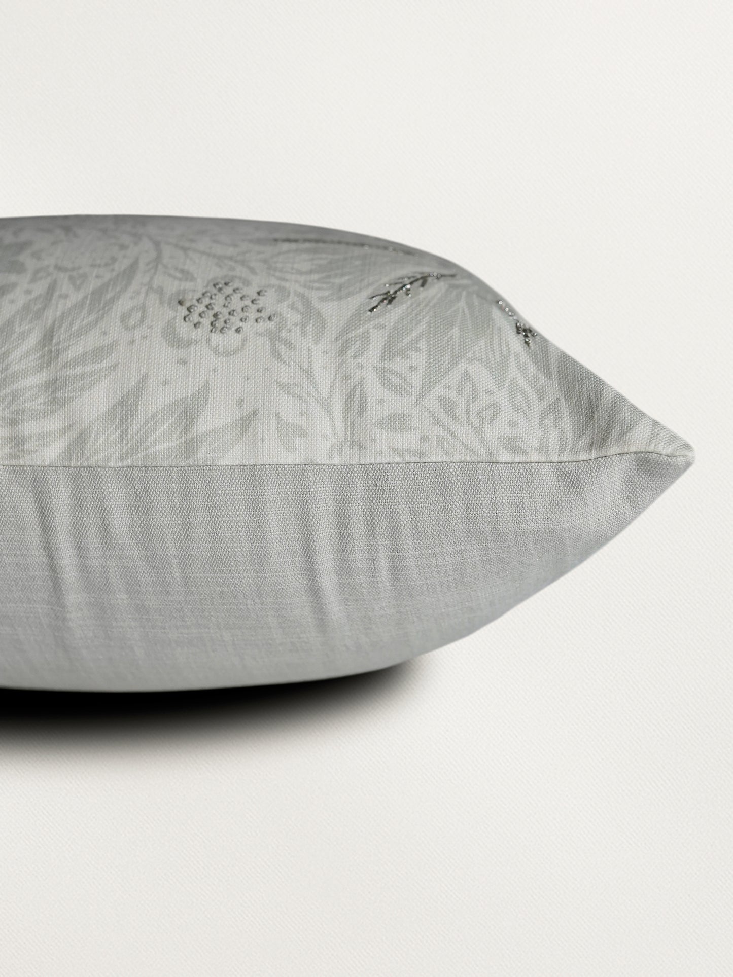 Hand Knotted with Beaten Zardozi Cushion Cover | Digitally Printed Mint Green - 16 x 16 Inches