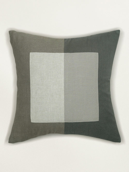 ZEBA Cushion Cover - Luxe Collection | Sofa, Bedroom, Couch | Patchwork | Grey - Poly Cotton | 16x16 inch (40x40 cms) (Pack of 1)