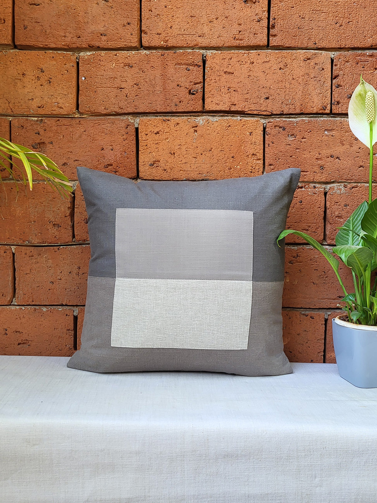 ZEBA Cushion Cover - Luxe Collection | Sofa, Bedroom, Couch | Patchwork | Grey - Poly Cotton | 16x16 inch (40x40 cms) (Pack of 1)