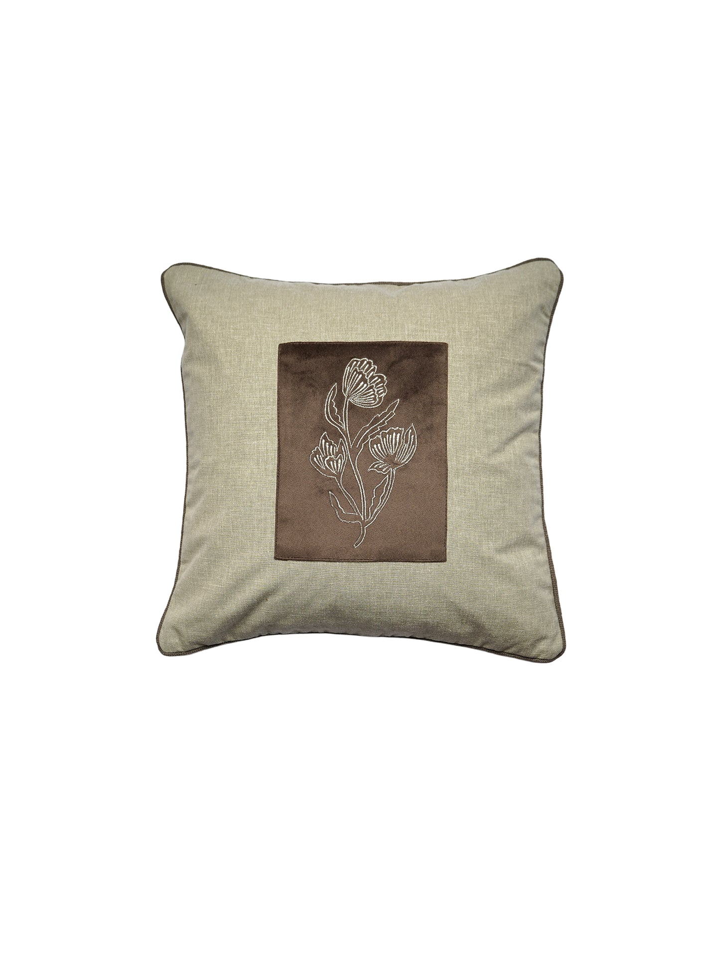 Polyester Blend Cushion Cover-Grey |Hand and Machine Embroidered|16x16 inch, set of 1
