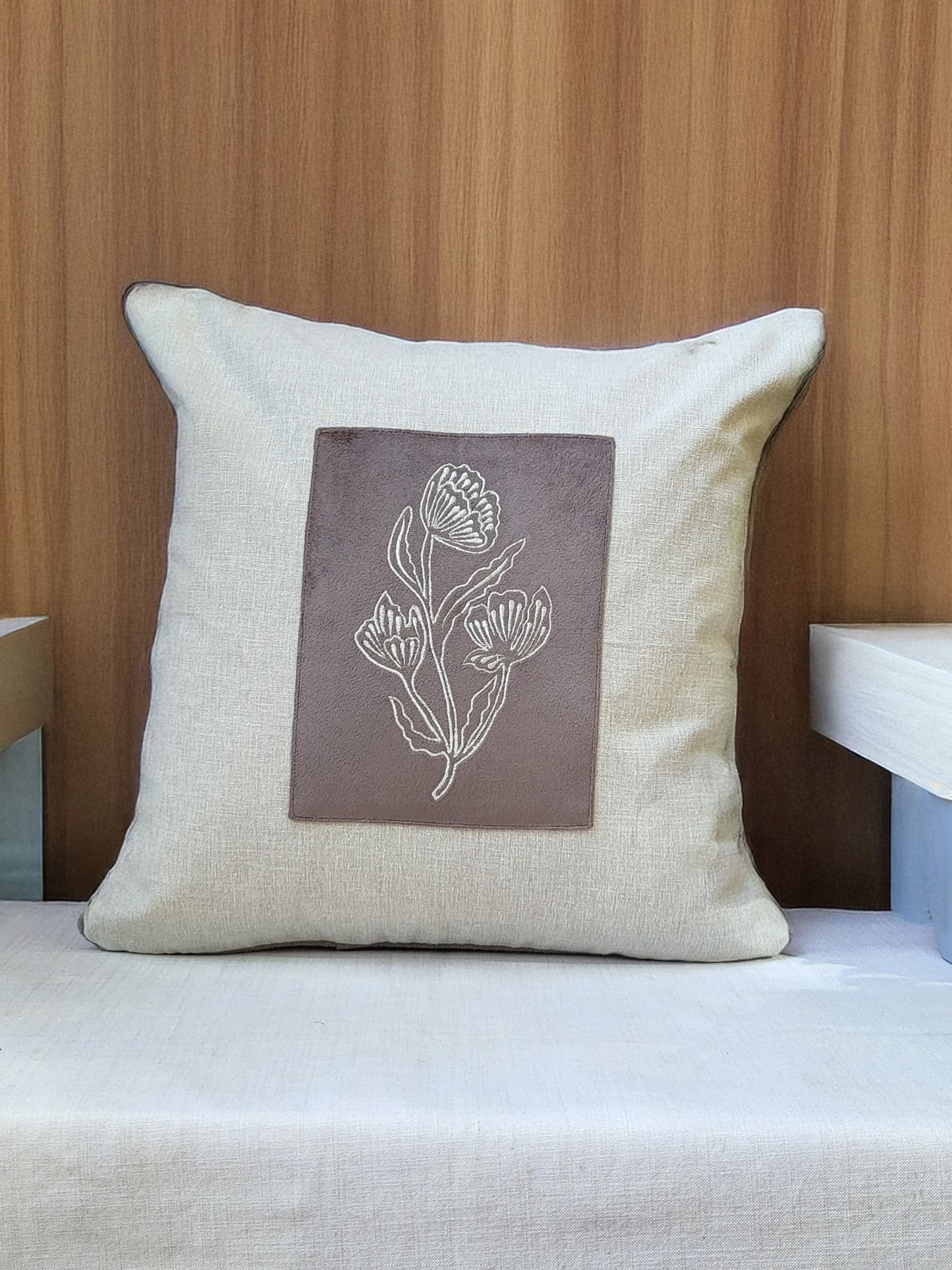 Polyester Blend Cushion Cover-Grey |Hand and Machine Embroidered|16x16 inch, set of 1