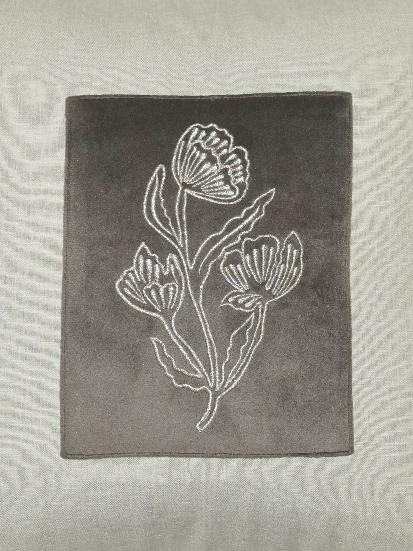 Polyester Blend Cushion Cover-Grey |Hand and Machine Embroidered|16x16 inch, set of 1