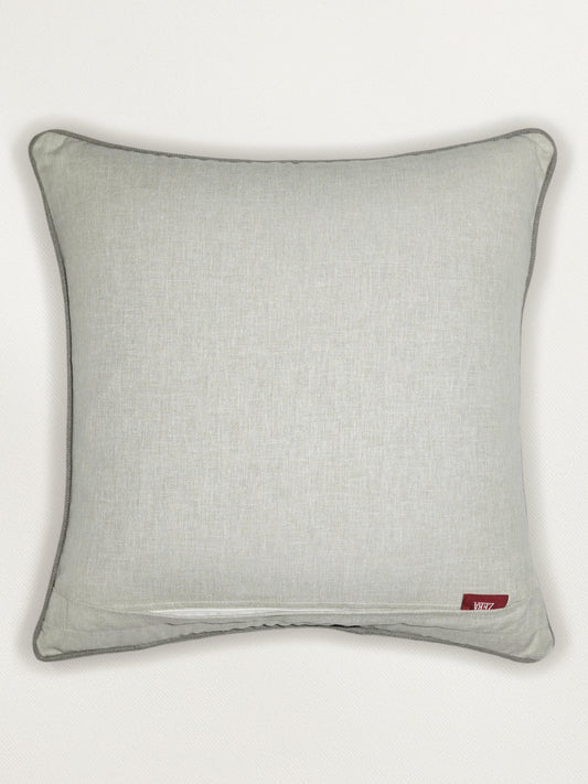 Polyester Blend Cushion Cover-Grey |Hand and Machine Embroidered|16x16 inch, set of 1
