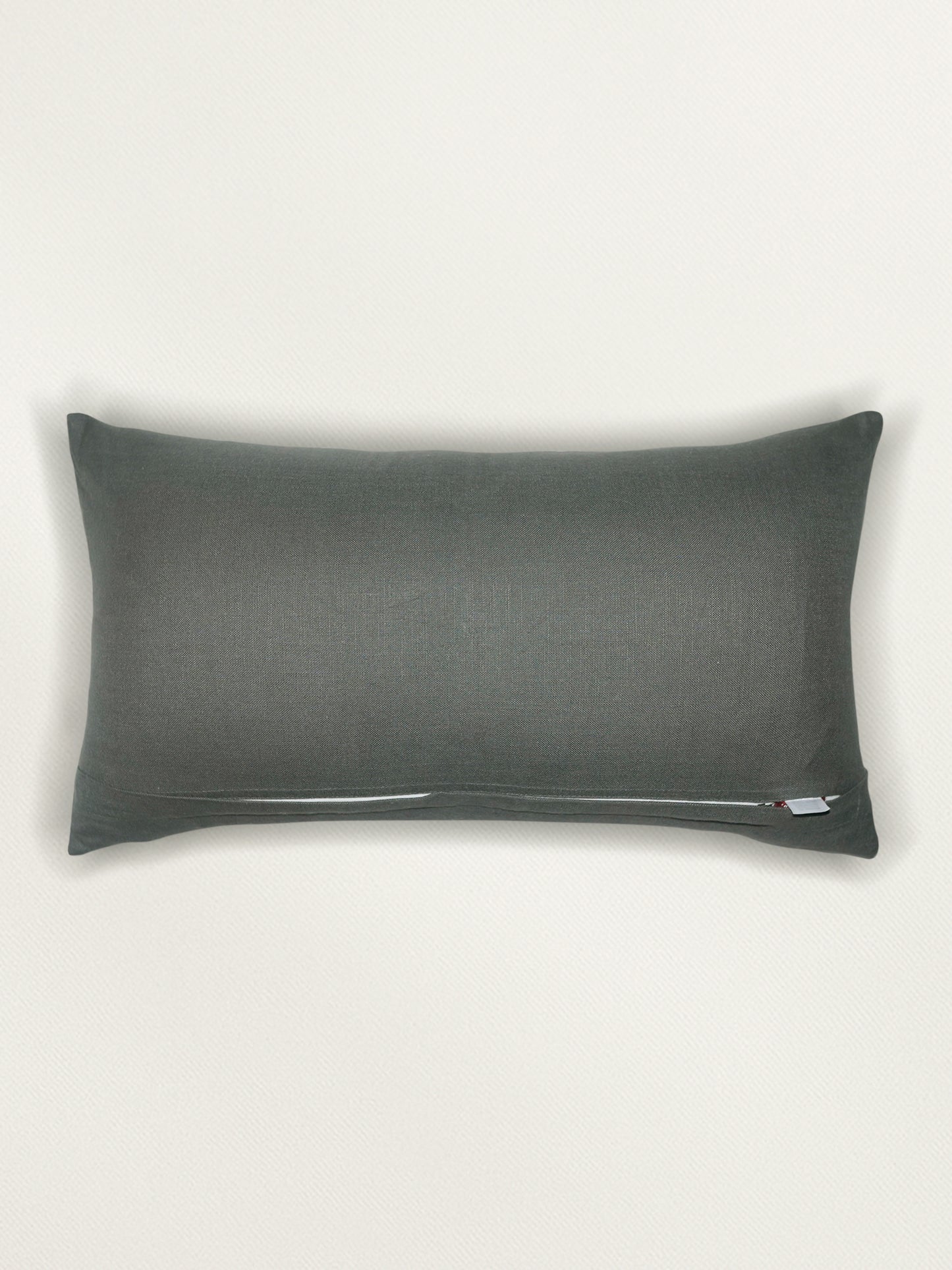 Poly Cotton Grey Cushion Cover- Patchwork & Hand Embroidery on Center Cord – 12x22 Inches (Set of 1)